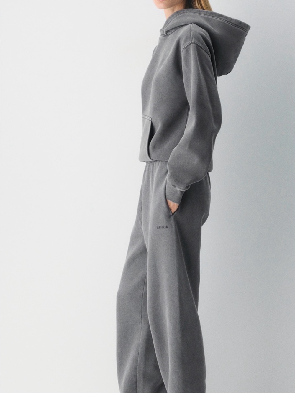 Aritzia Sweatfleece Perfect Hoodie and Mega Jogger - Lived in Grey